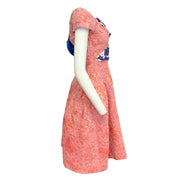 Michael Van Der Ham Pink/Blue Floral Lurex Jacquard One Shoulder Cocktail Dress