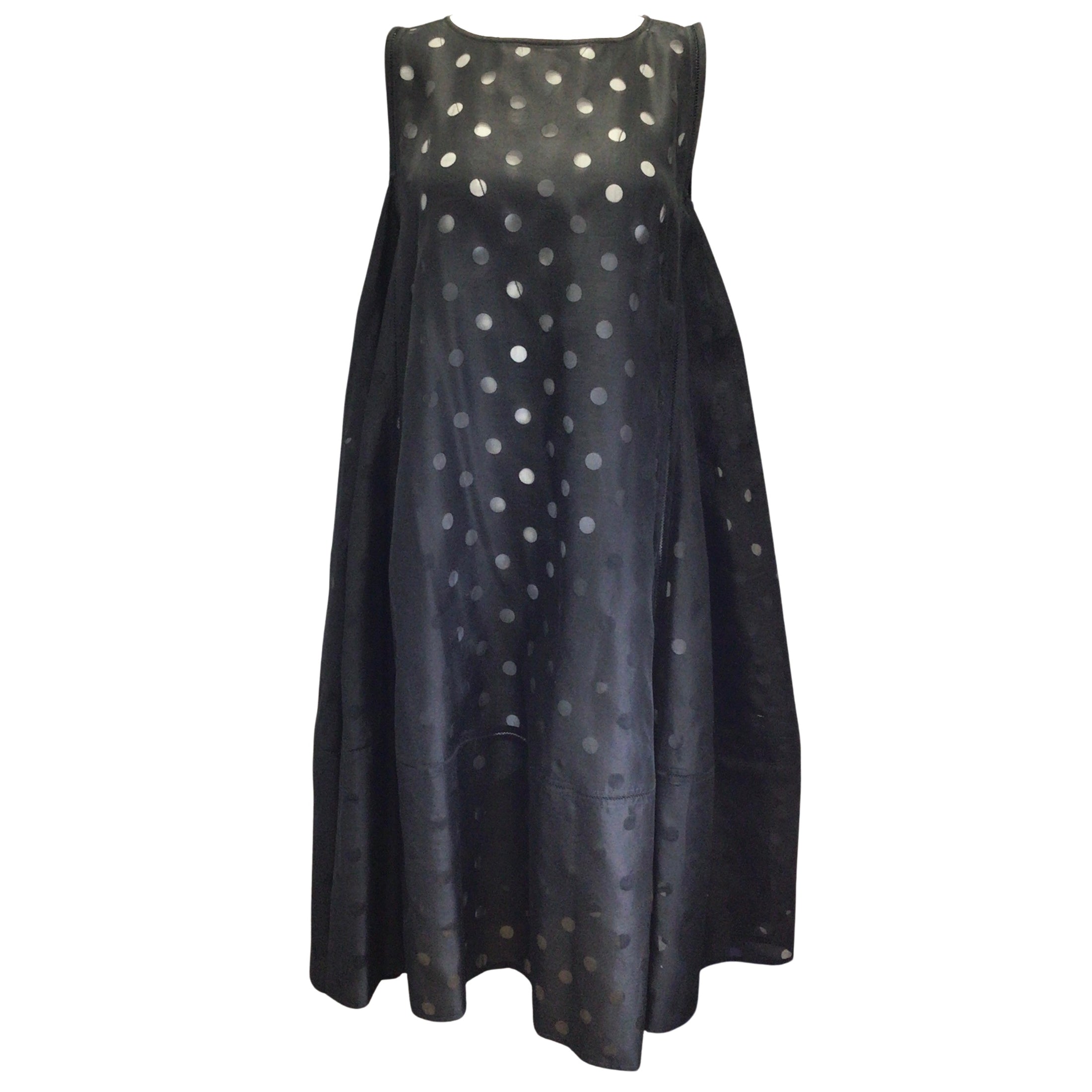 Wunderkind Black Sheer Dot Design Sleeveless Cotton and Silk Midi Dress