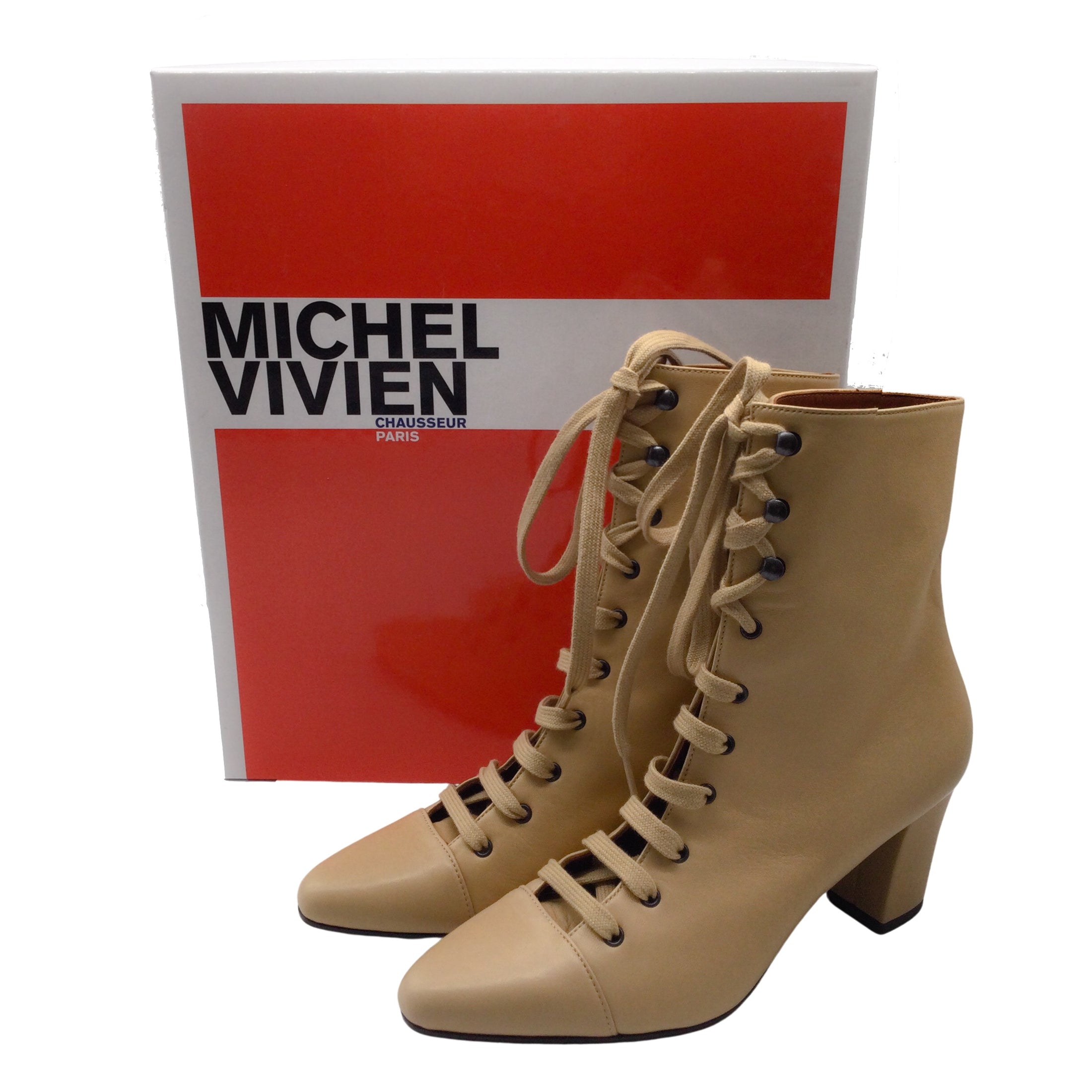 Michel Vivien Beige Addison Lace Up Boots/Booties