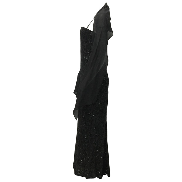 Ralph Lauren Collection Black Vintage Beaded and Sequined Spaghetti Strap Gown Formal Dress