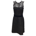 Load image into Gallery viewer, Monique Lhuillier Black Metallic Velvet Belted Sleeveless Lace Lurex Cocktail Dress
