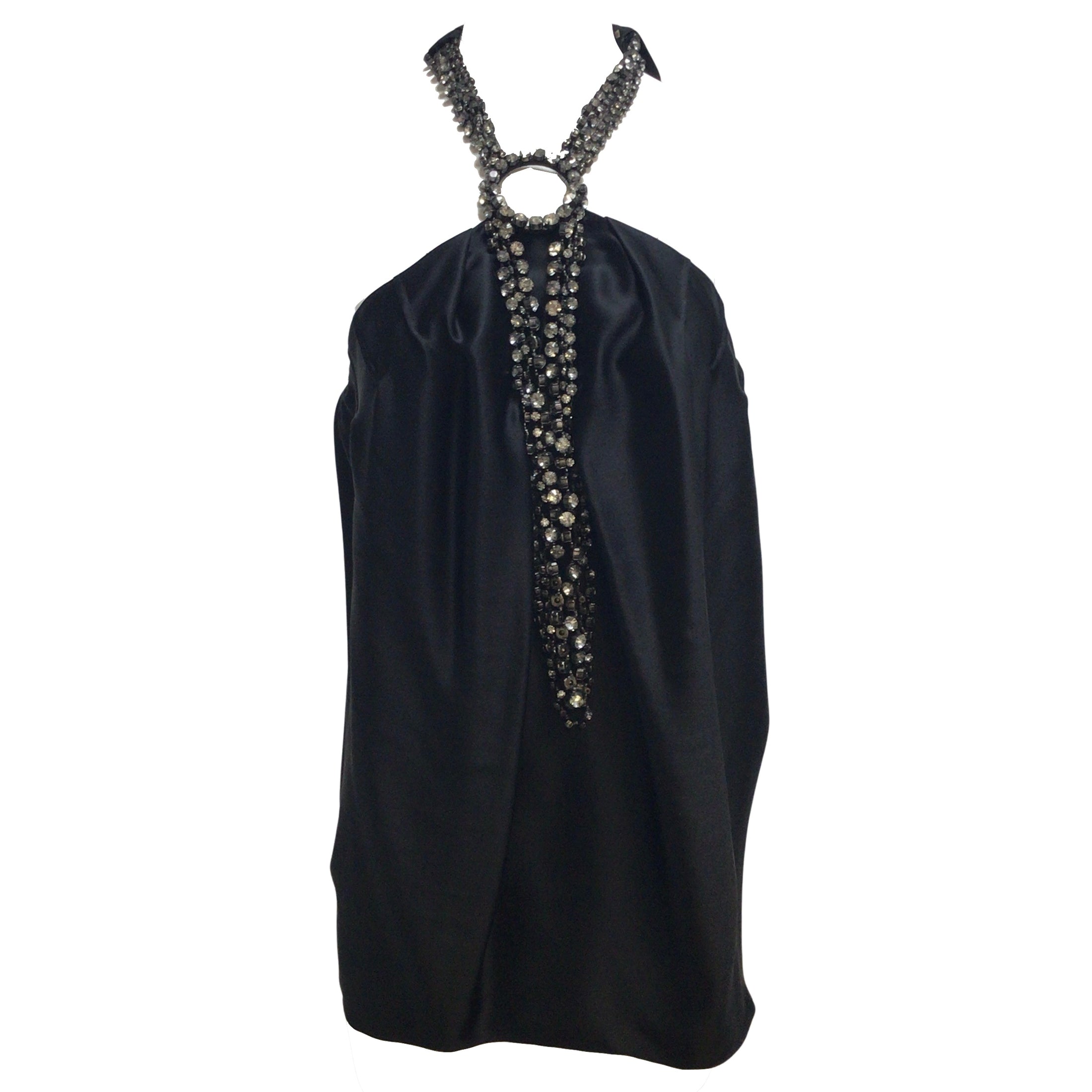 Vera Wang Black Rhinestone Embellished Sleeveless Halter Neck Silk Blouse