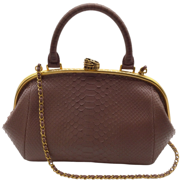 Chanel Python Skin Mauve Brown Leather Shoulder Bag