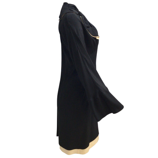 Marni Black / Ivory Two-tone Bow Detail Long Sleeved V-neck Silk Work/Office Dress