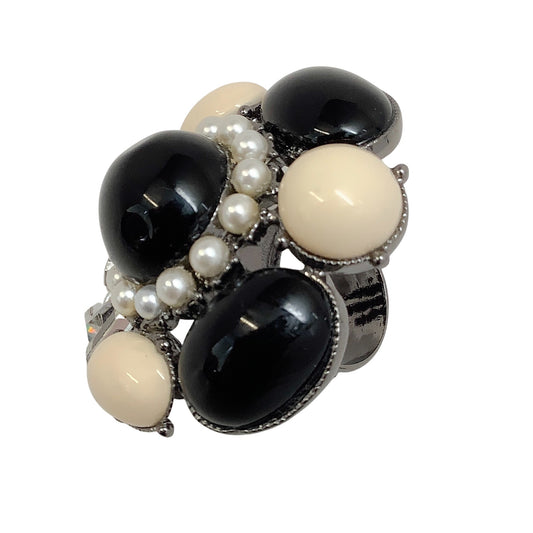 Chanel Ecru / Black 2006 C Pearl and Crystal Ring