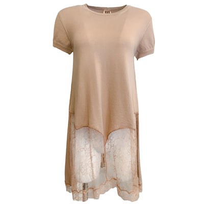 N°21 Tan Lace Bottom Knit Short-sleeve Casual Dress
