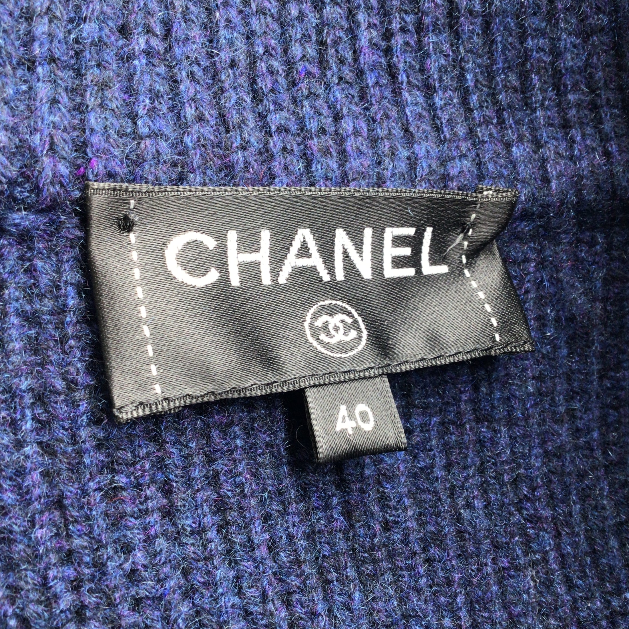 Chanel Navy Blue Gabrielle Coco Patch Belted Cashmere Knit Mid-length Sweater Coat