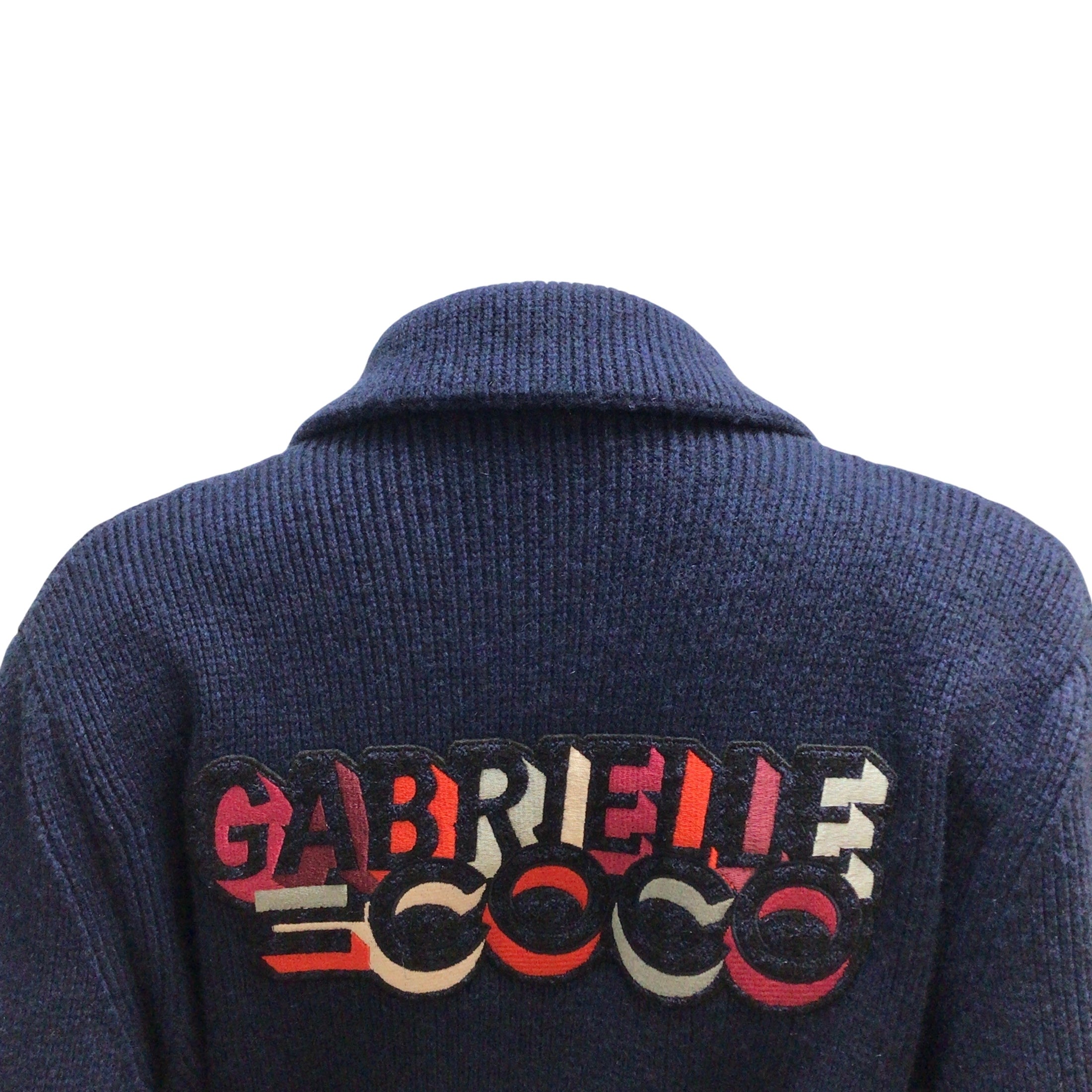 Chanel Navy Blue Gabrielle Coco Patch Belted Cashmere Knit Mid-length Sweater Coat
