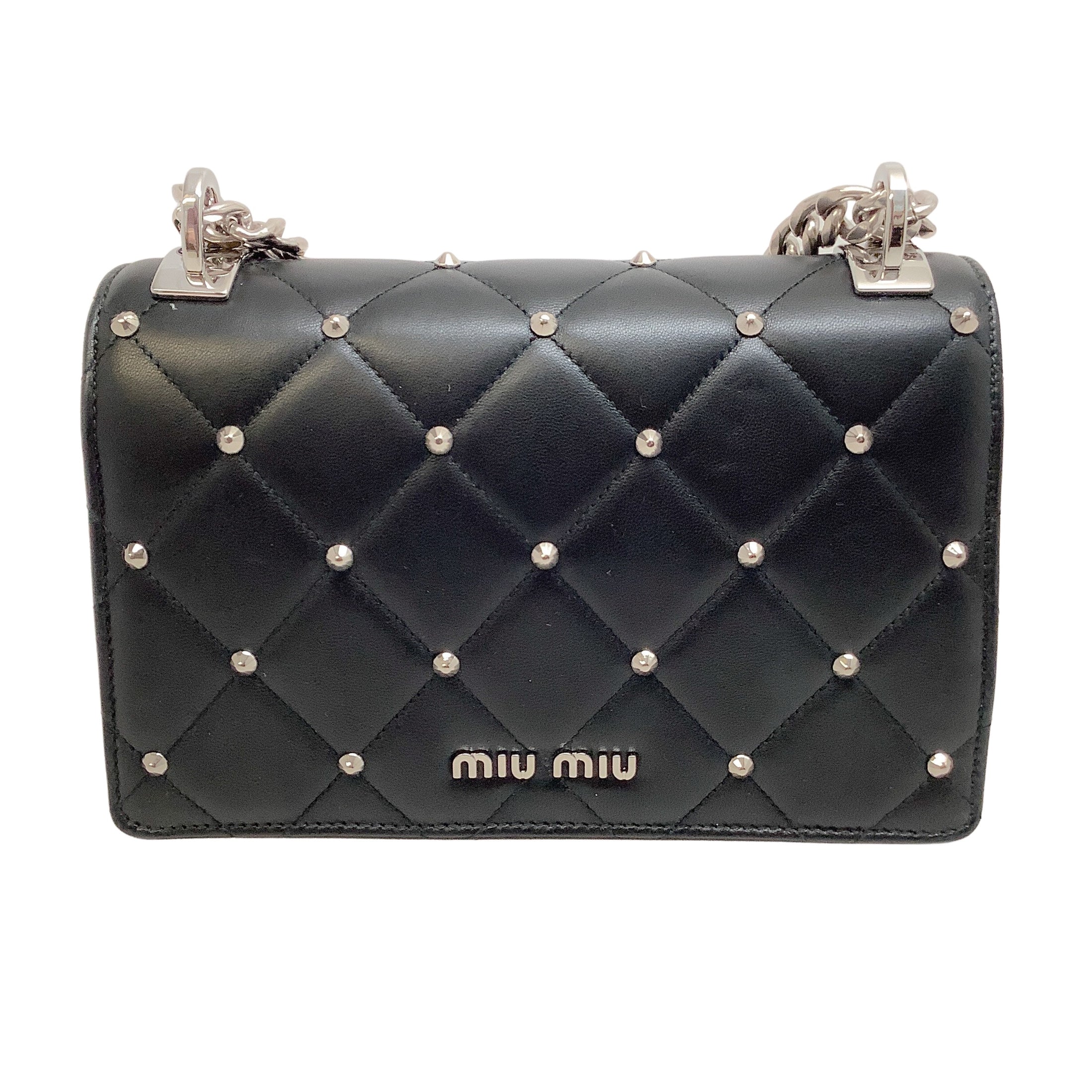 Miu Miu Pattina Nappa Studded Black Leather Shoulder Bag