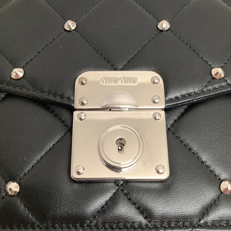 Miu Miu Pattina Nappa Studded Black Leather Shoulder Bag