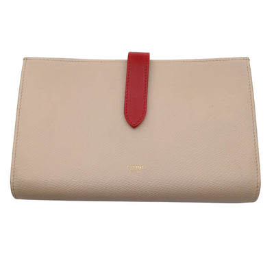 Celine Grained Calfskin Leather Large Bicolour Strap Wallet In Powder / Red