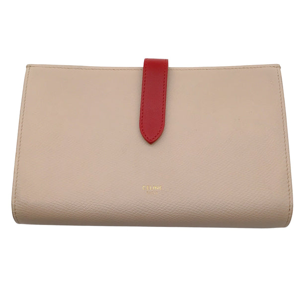 Celine Grained Calfskin Leather Large Bicolour Strap Wallet In Powder / Red