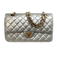 Load image into Gallery viewer, Chanel Double Flap Silver Lambskin Leather Shoulder Bag
