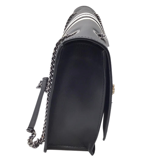 Anne Fontaine Black / White Onight Crystal Embellished Calfksin Leather and Suede Shoulder Bag