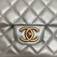 Load image into Gallery viewer, Chanel Double Flap Silver Lambskin Medium Leather Shoulder Bag
