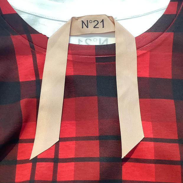 N°21 Red Plaid & Leopard Print Layered Tee Shirt