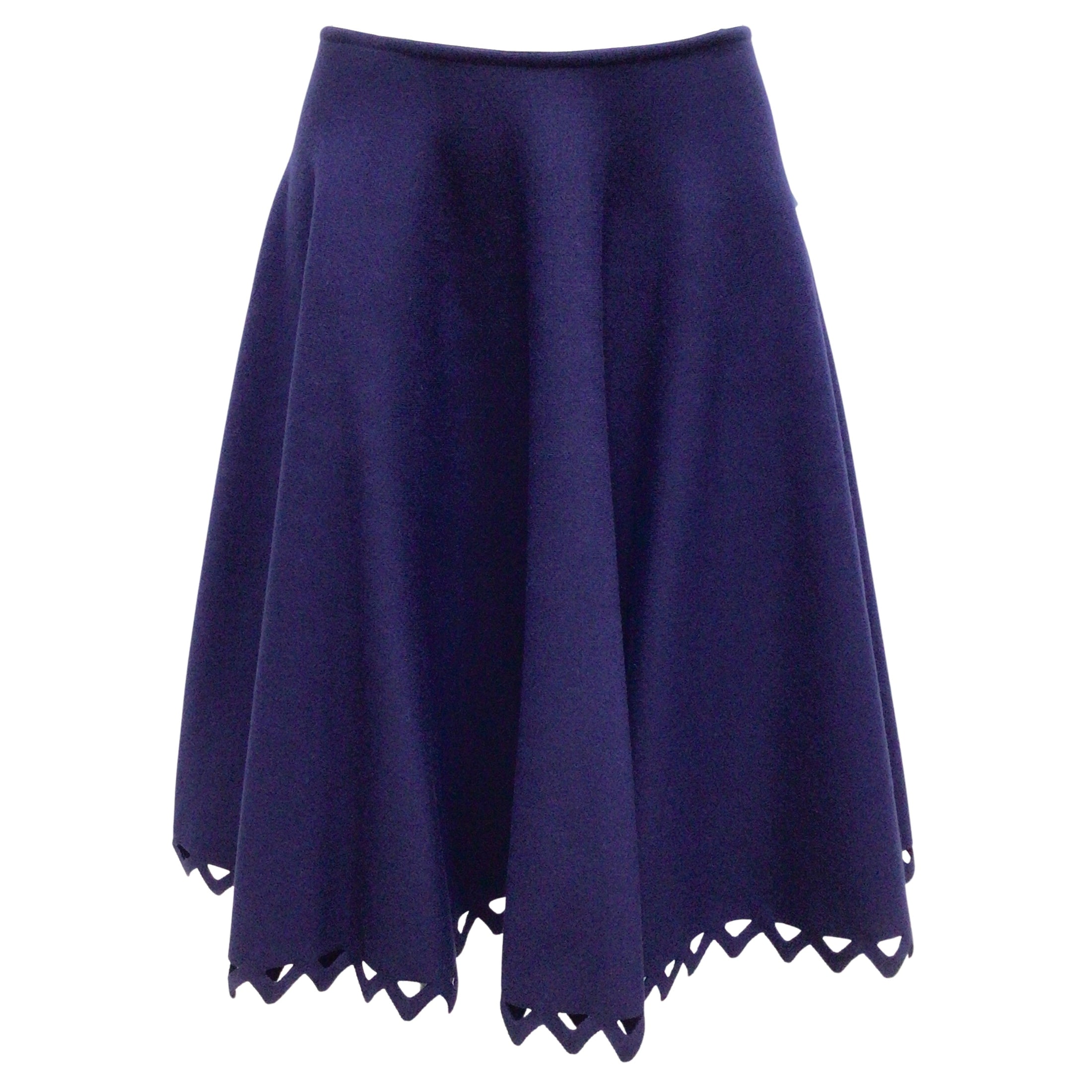 Alaia Paris Trigone Indigo Purple Triangle Cut-Out Detail Wool Knit Flared A-Line Skirt