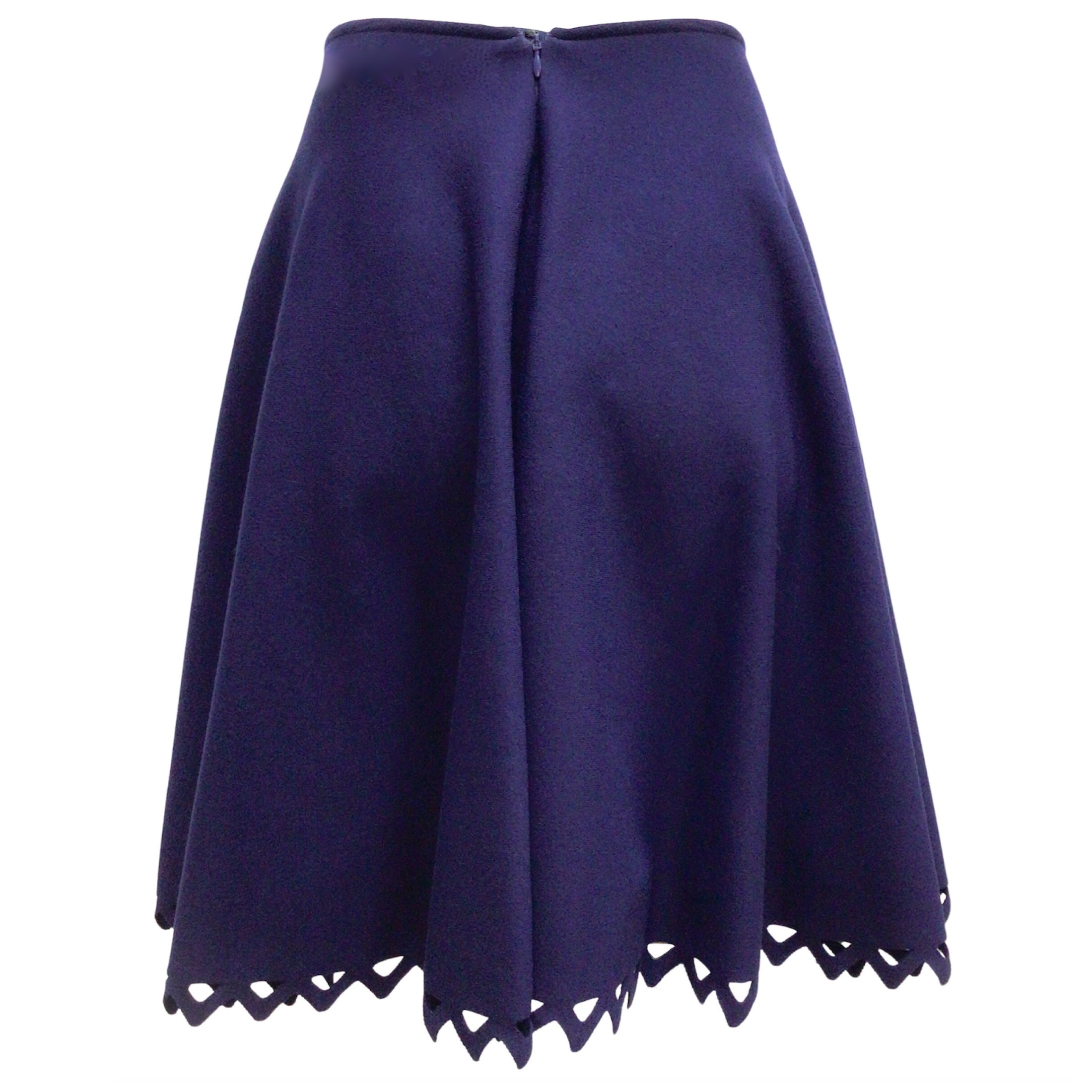 Alaia Trigone Indigo Purple Triangle Cut-Out Detail Wool Knit Flared A-Line Skirt