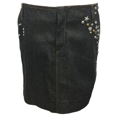 Coach Black Studded and Floral Embroidered Japanese Denim Skirt