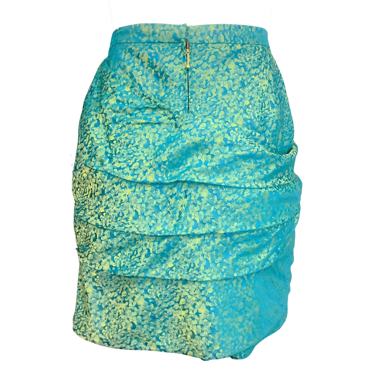 Peter Som Turquoise Draped Jacquard Silk Skirt