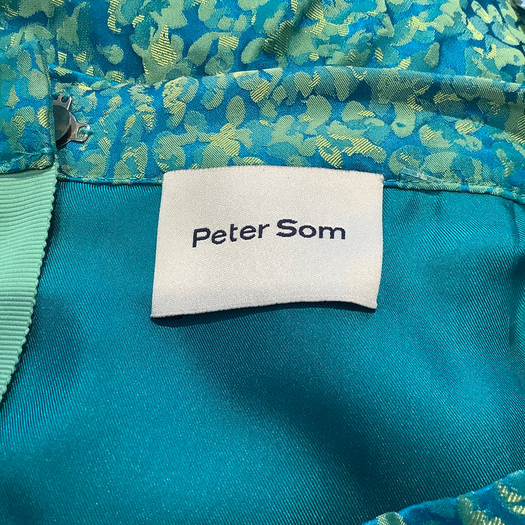 Peter Som Turquoise Draped Jacquard Silk Skirt