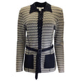 Load image into Gallery viewer, Oscar de la Renta Black / Ivory Two-Tone Belted Long Sleeved Wool Knit Button-down Cardigan Sweater
