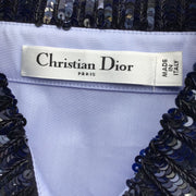 Christian Dior Light Blue Sequined Collar Long Sleeved Button-Down Cotton Blouse / Shirt