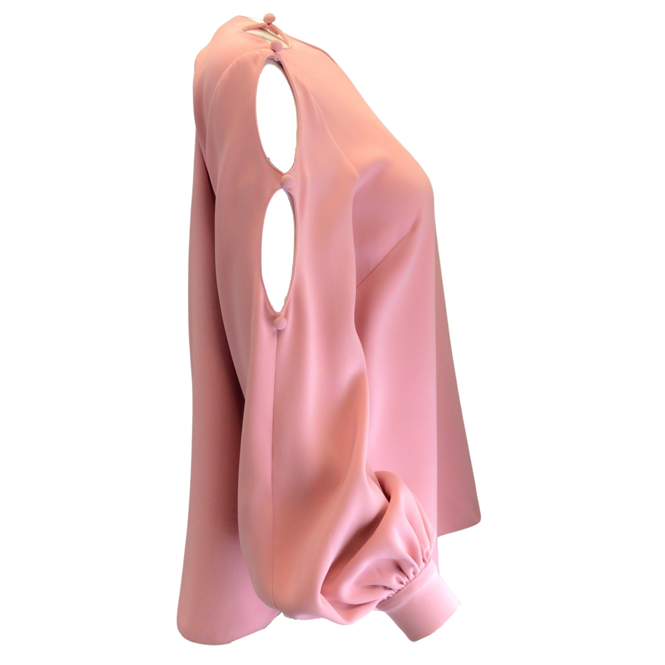 Oscar de la Renta Keyhole Sleeve Stretch Silk Blouse in Pink