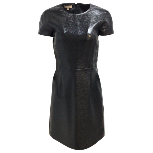 Michael Kors Collection Black Short Sleeved Crinkled Faux Patent Leather Dress