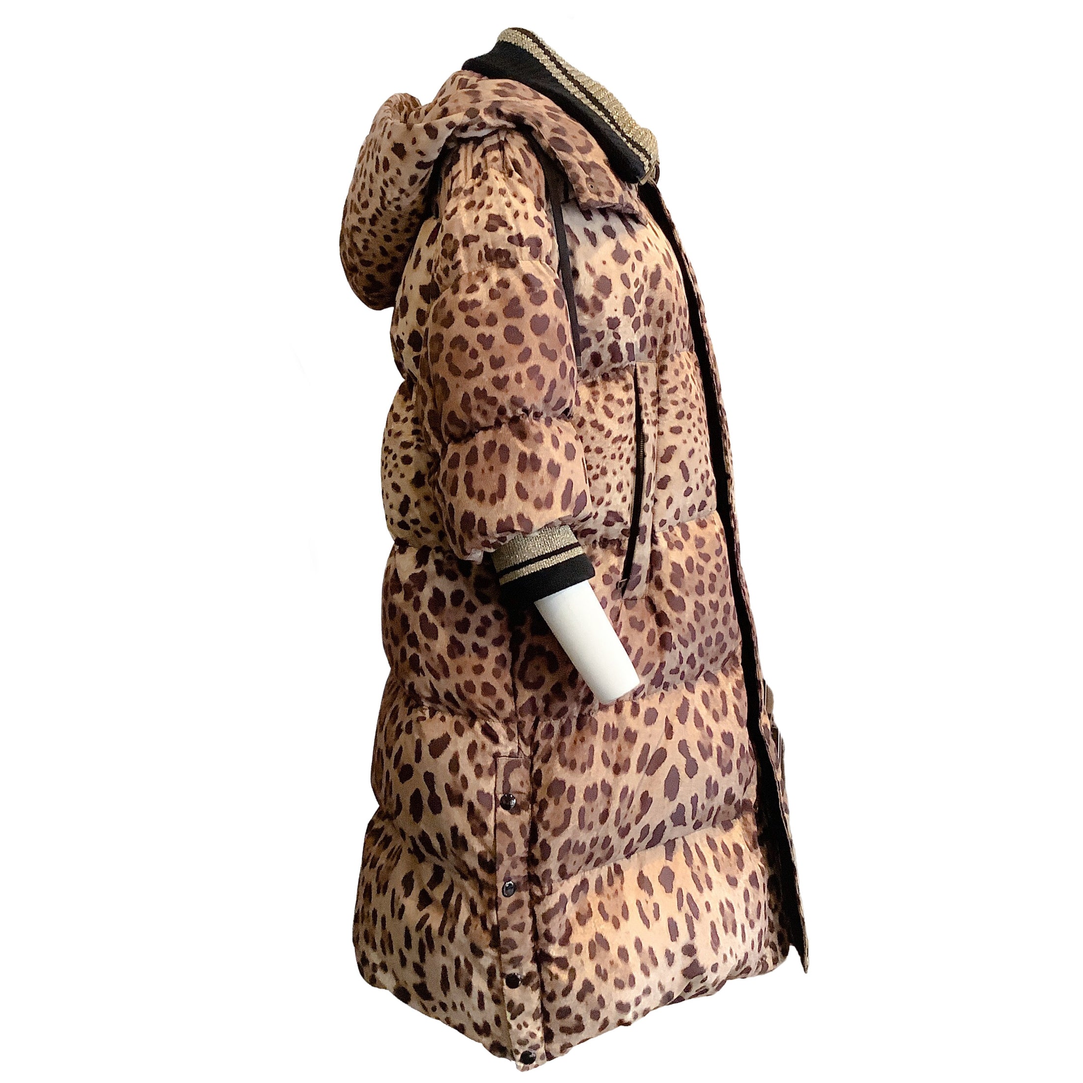 Dolce & Gabbana Brown Leopard Print Puffer 3/4 Sleeve Coat