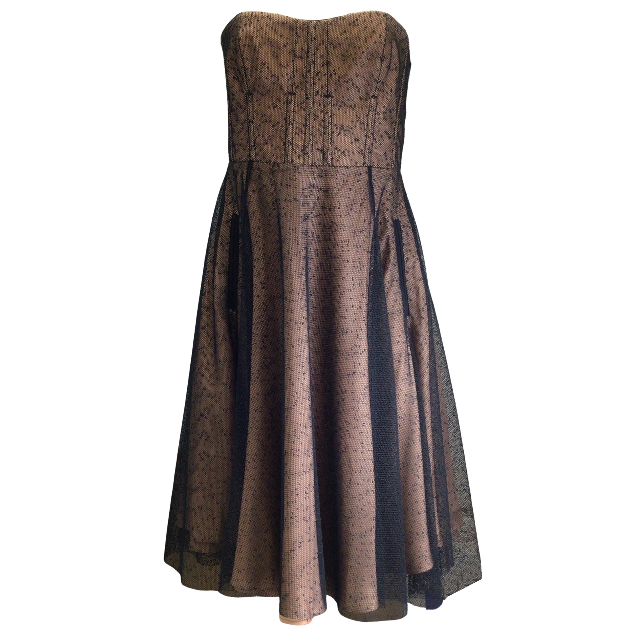 Carven Black / Beige Strapless Lace Dress