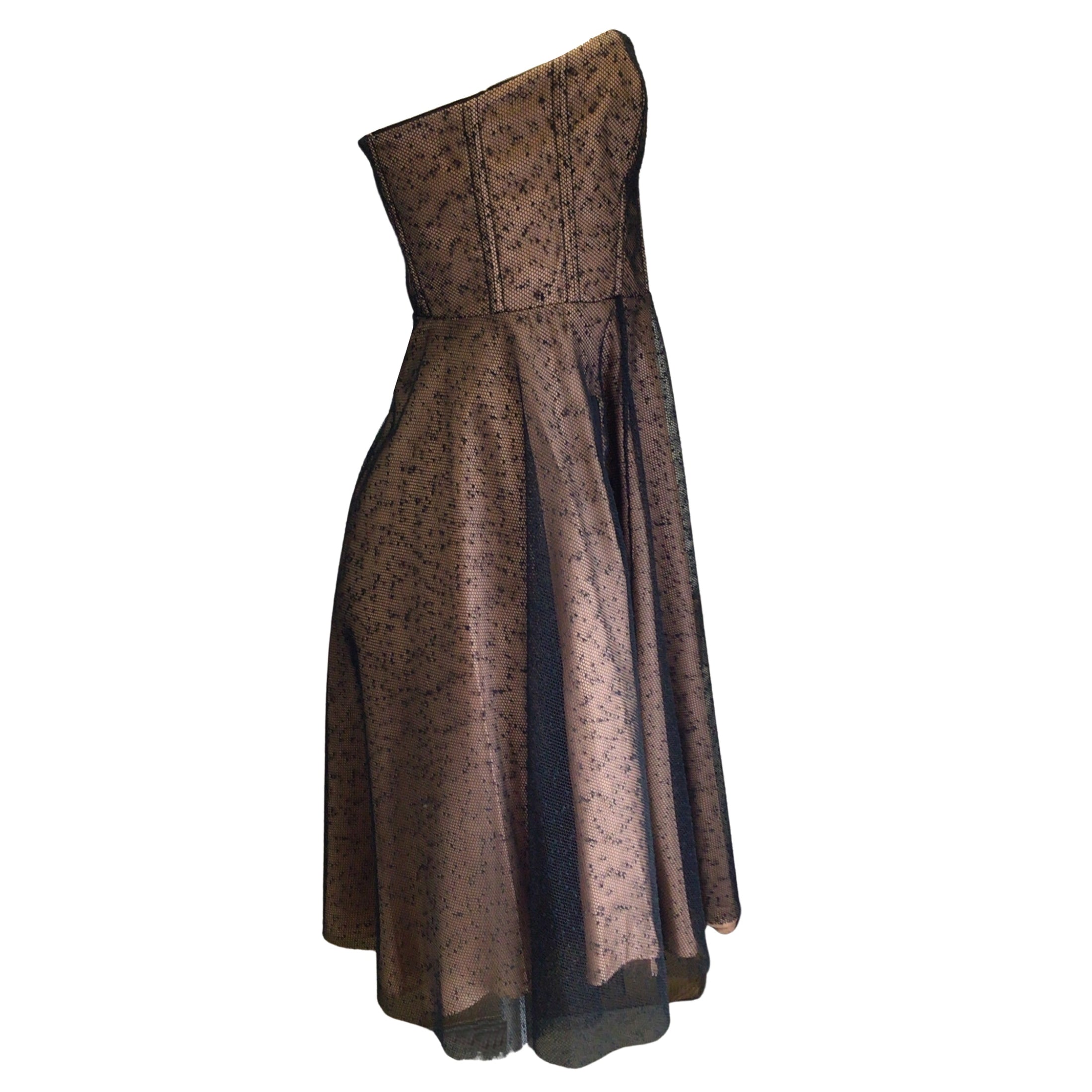 Carven Black / Beige Strapless Lace Dress