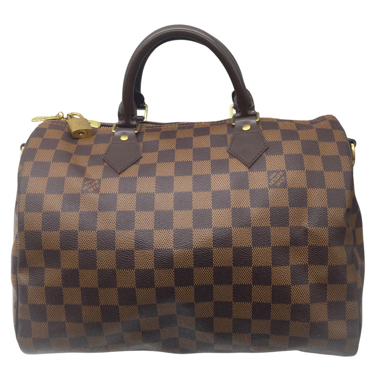 Authentic LOUIS VUITTON Damier Ebene Speedy 30 N41364 with red