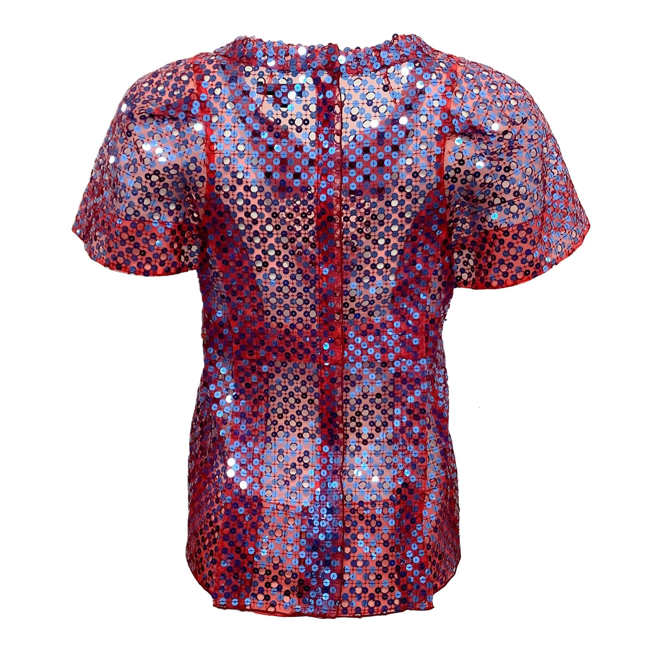 Marc Jacobs Red / Blue Sequined Bow Collar Blouse