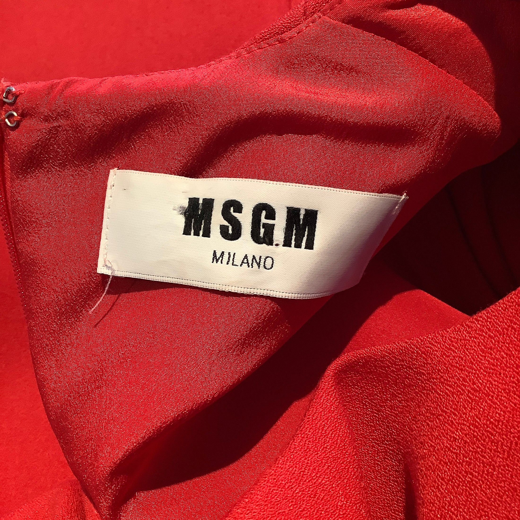 MSGM Red Short-sleeve Asymmetrical Ruffle Casual Dress