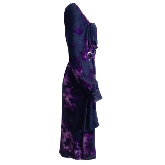Altuzarra Purple Tie Dye Velvet Belted Midi Short Casual Dress