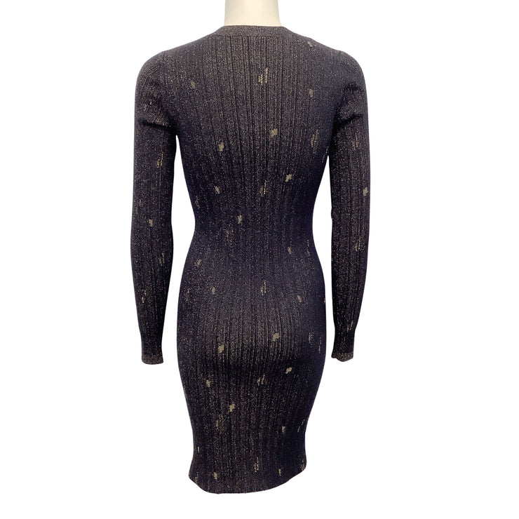 Chanel Navy Blue / Gold Distressed Knit Bodycon Work/Office Dress