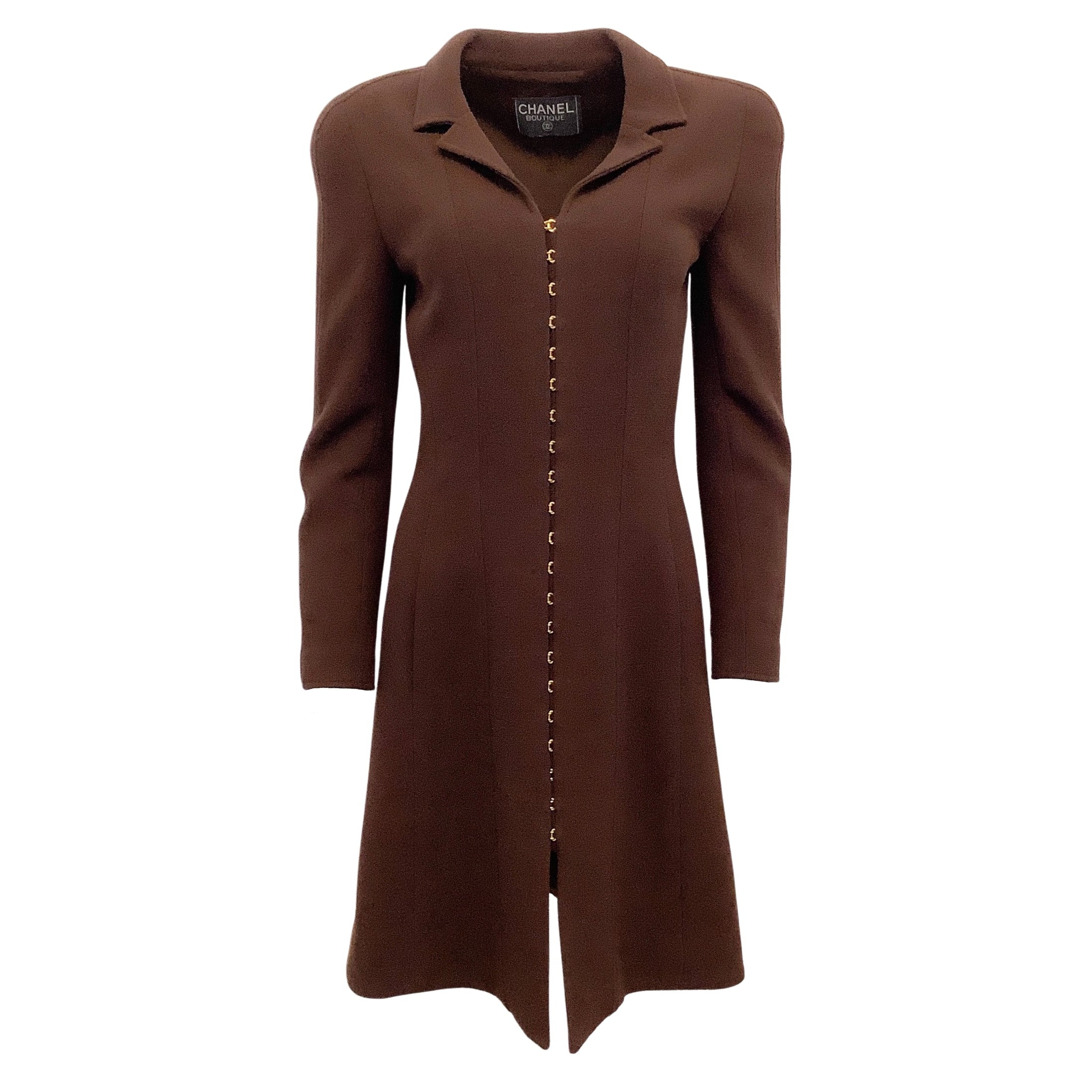 Chanel Brown 1996 Classic Hook and Eye Front Coat