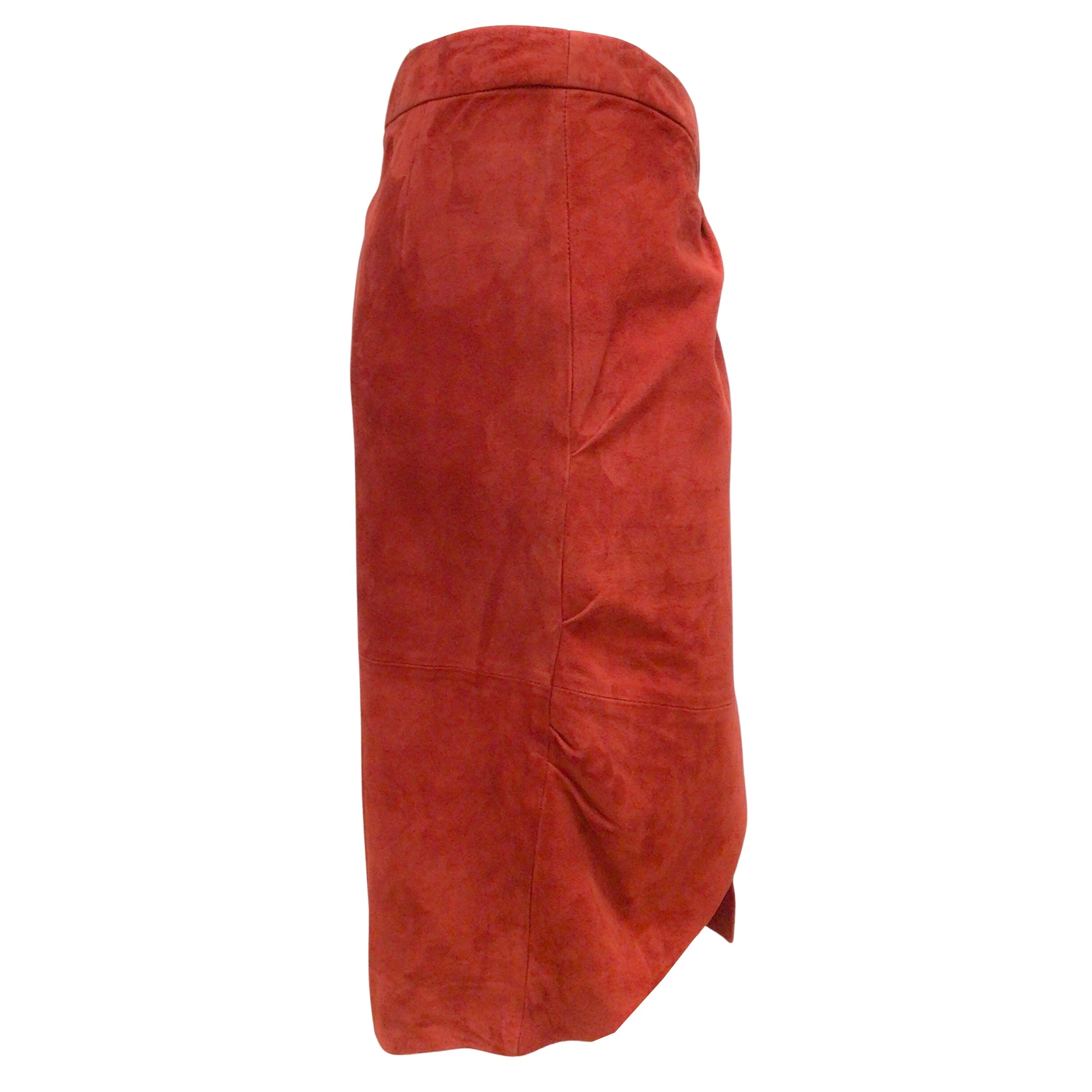 Nour Hammour Berry Red Suede Leather Wrap Skirt