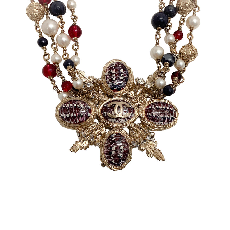 Chanel Blue / Red / Gold Pearl and Gripoix Necklace