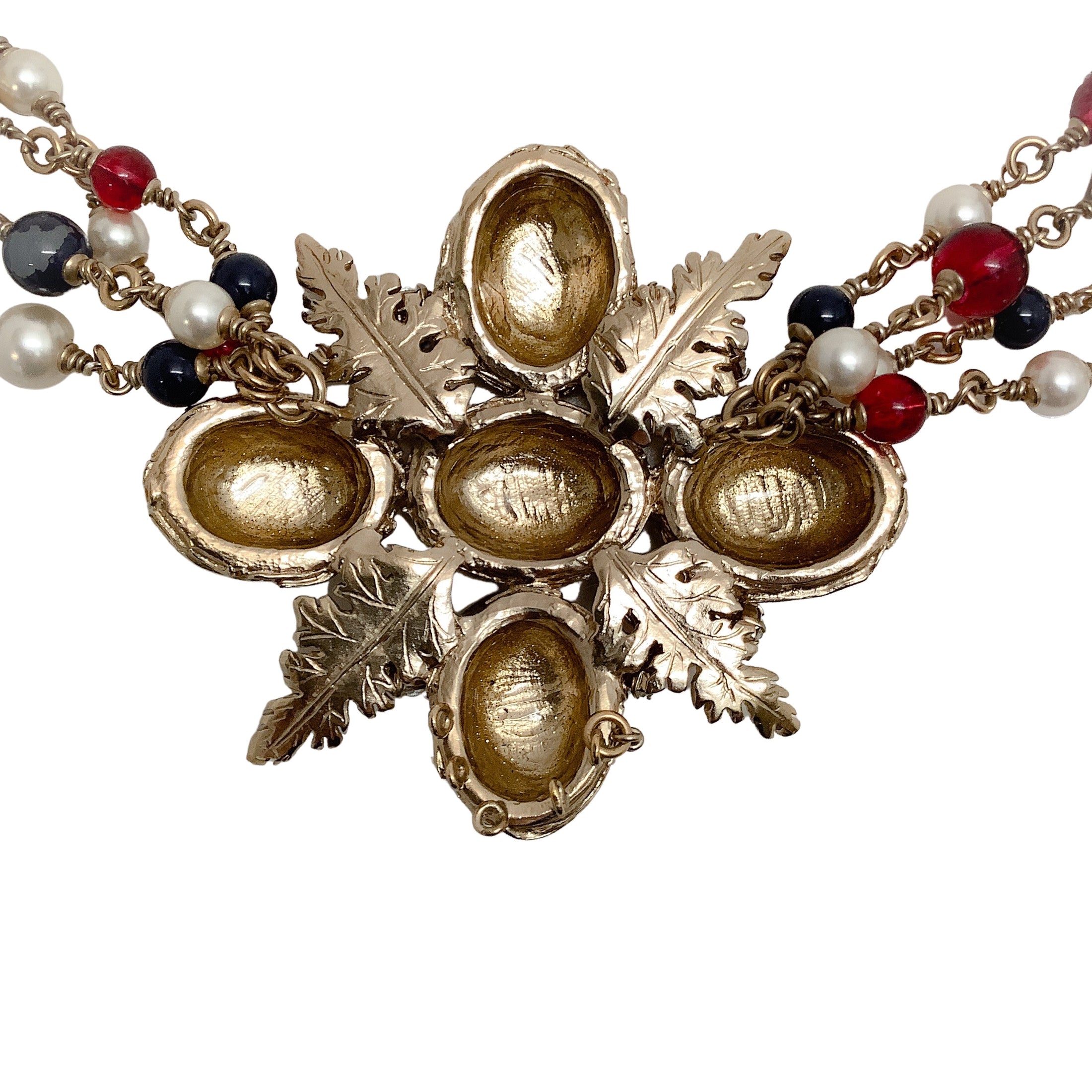 Chanel Blue / Red / Gold Pearl and Gripoix Necklace