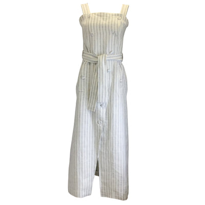 Altuzarra White / Black Striped Sleeveless Linen Midi Dress