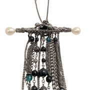 Chanel Gunmetal / Pearl 2011 Bar with Chains / Beads Necklace