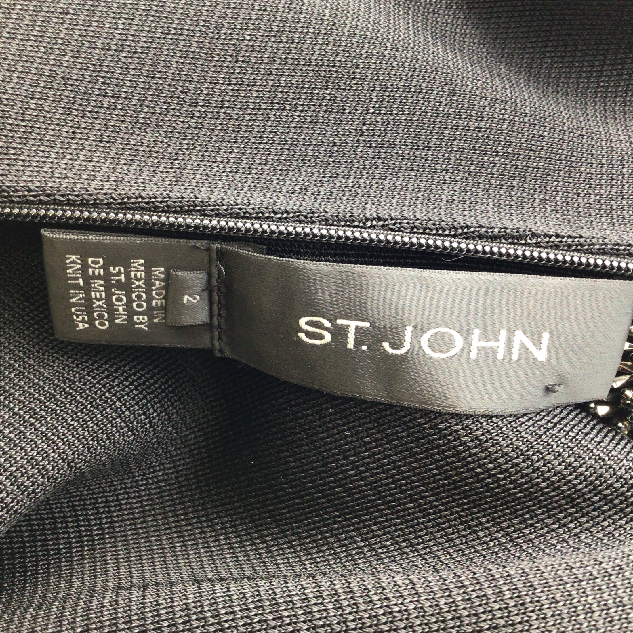 St. John Black / Silver Bead Embellished Long Sleeved Knit Dress