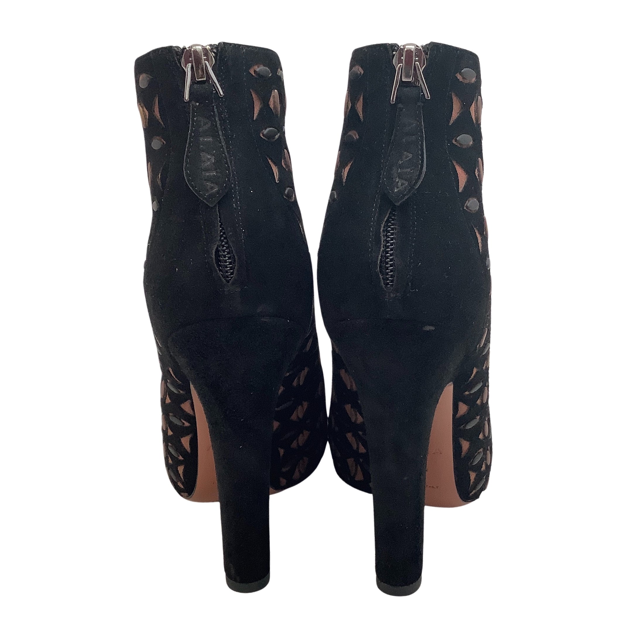 ALAÏA Black Suede / Tan Leather Cut Out Zip Boots/Booties