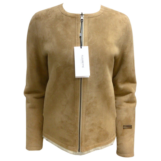 Fleurette Tan and Ivory Reversible Suede and Shearling Full Zip Jacket