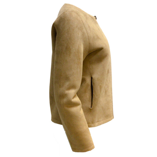 Fleurette Tan and Ivory Reversible Suede and Shearling Full Zip Jacket