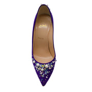 Christian Louboutin Candidate 100 Purple Embellished Pointed Toe Suede Pumps