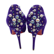 Christian Louboutin Candidate 100 Purple Embellished Pointed Toe Suede Pumps