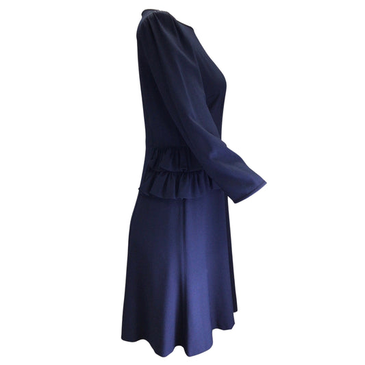 Michael Kors Collection Navy Blue Ruffled Crepe Dress in Maritime